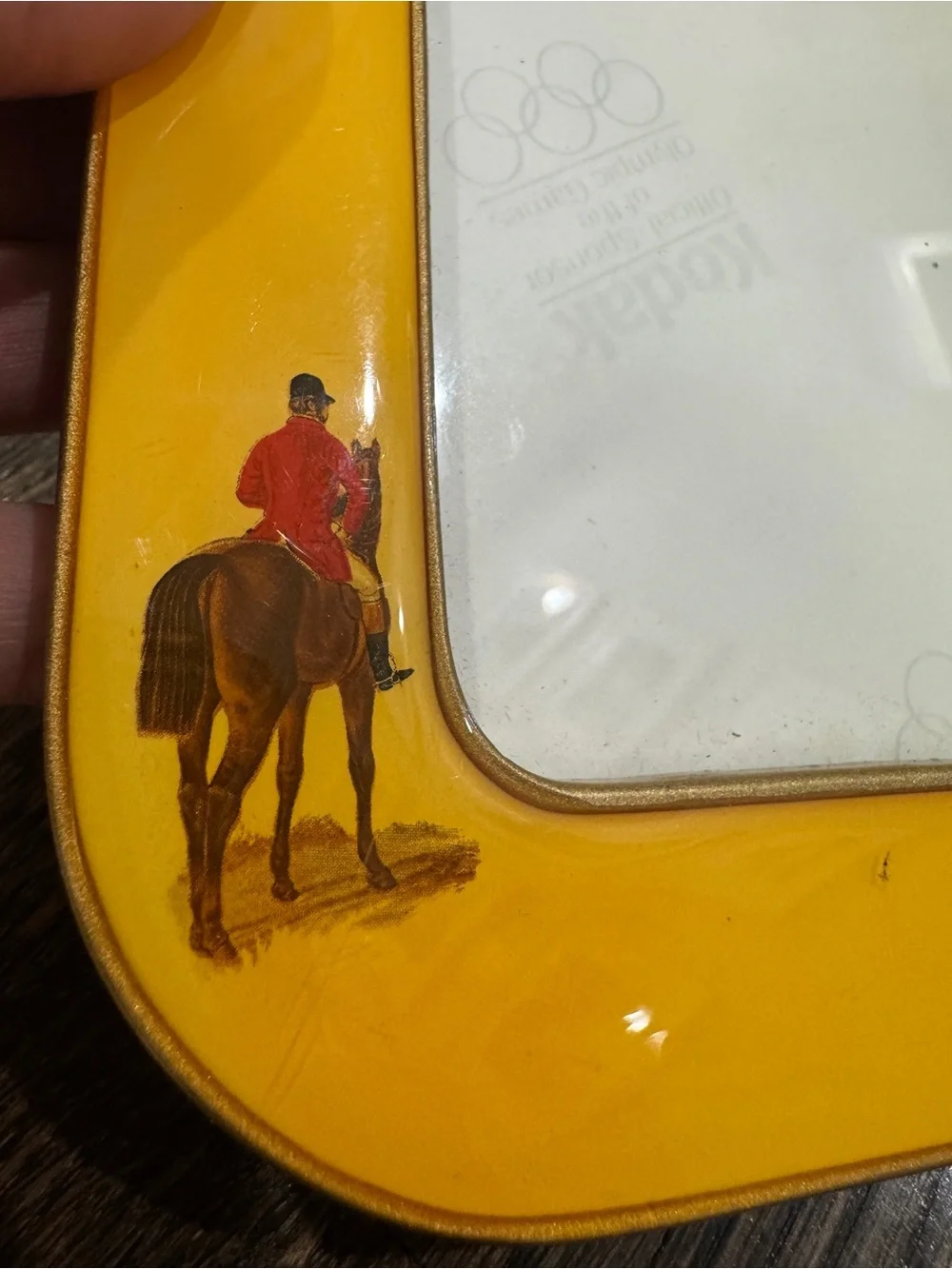Vintage Fox Hunt Equestrian Enamel Picture Frame 40s
